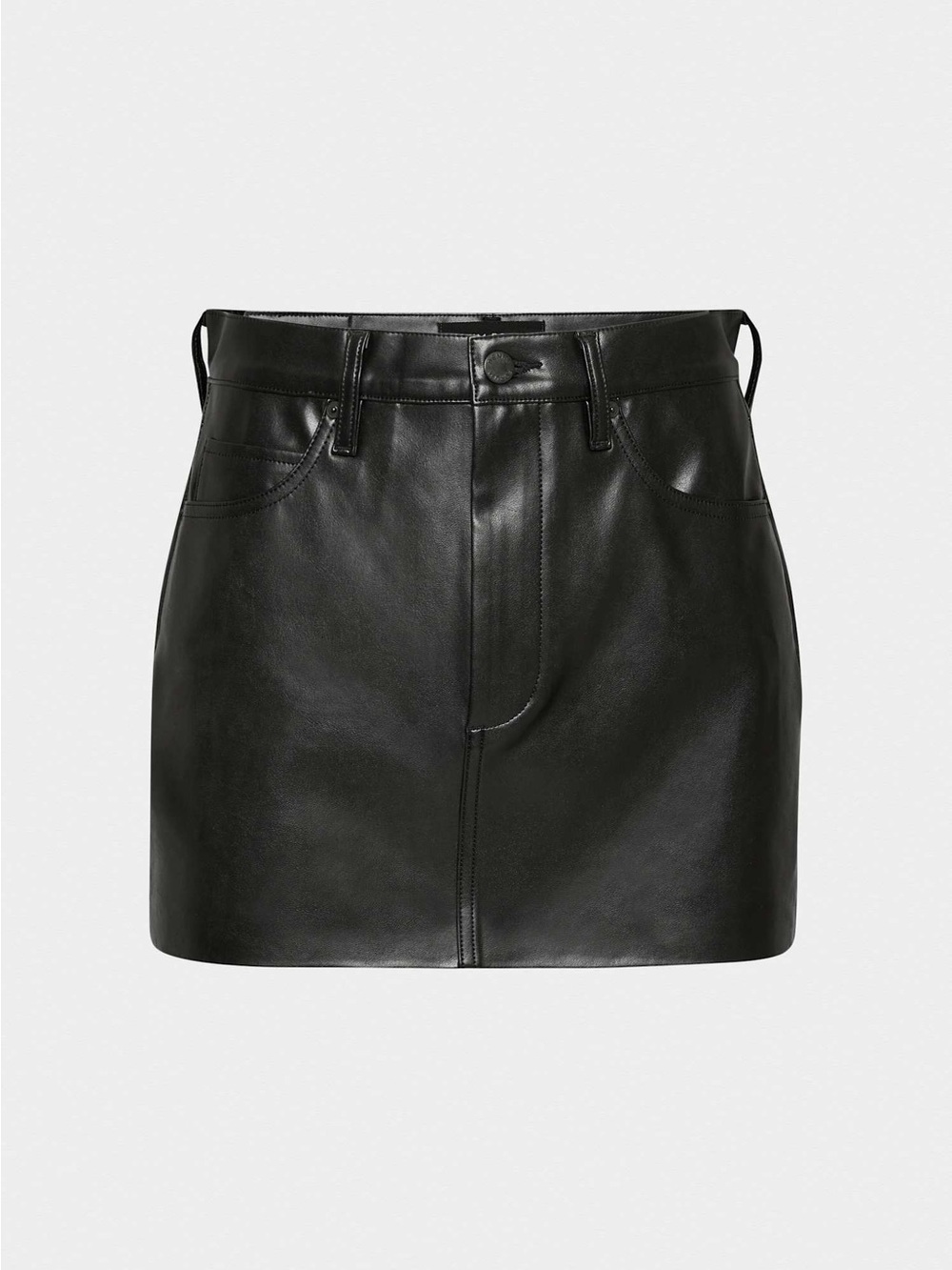 Denim Forum Black Faux Leather Mini Skirt with Front Pockets